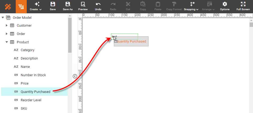 drag measure onto text component