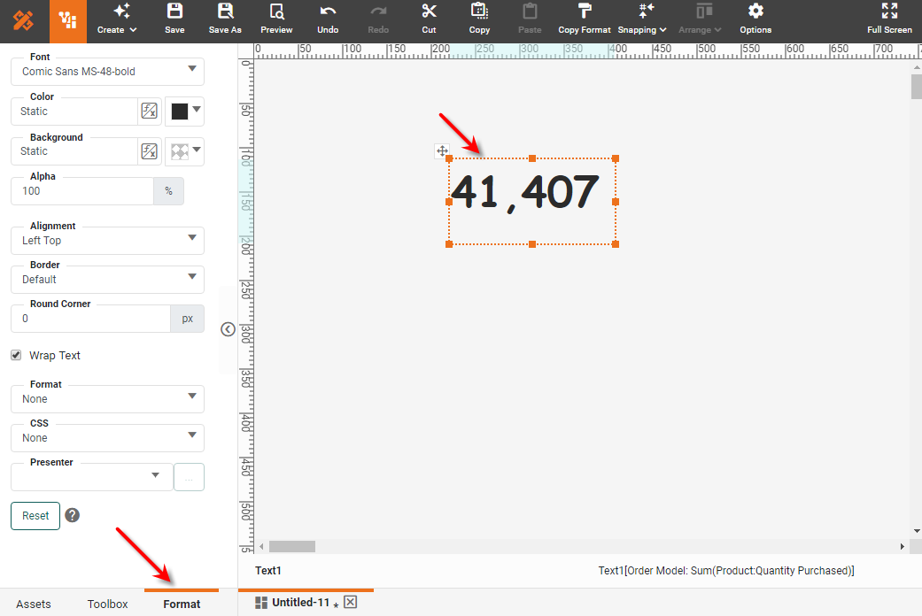 style text using format tab