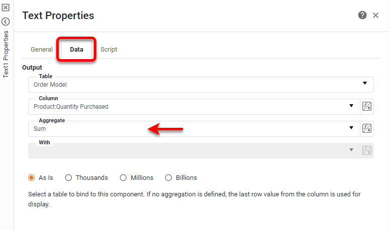 select aggregation method on data tab