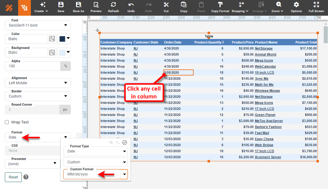 choose Date option from Format menu