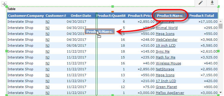 drag column header to change column order