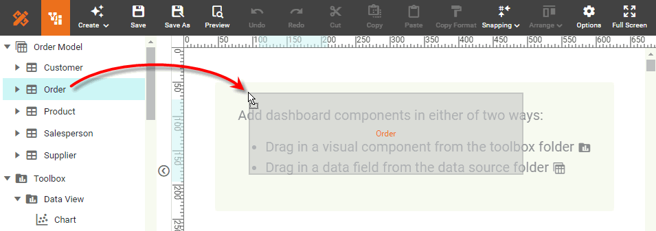 drag entire data block into dashboard
