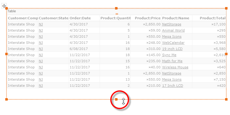 drag bottom or right border to resize table