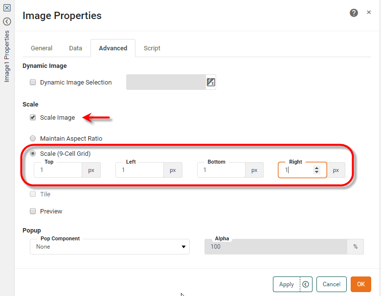 select scale image and aspect ratio option