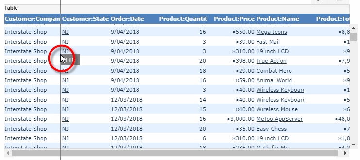 drag column borders to resize a column