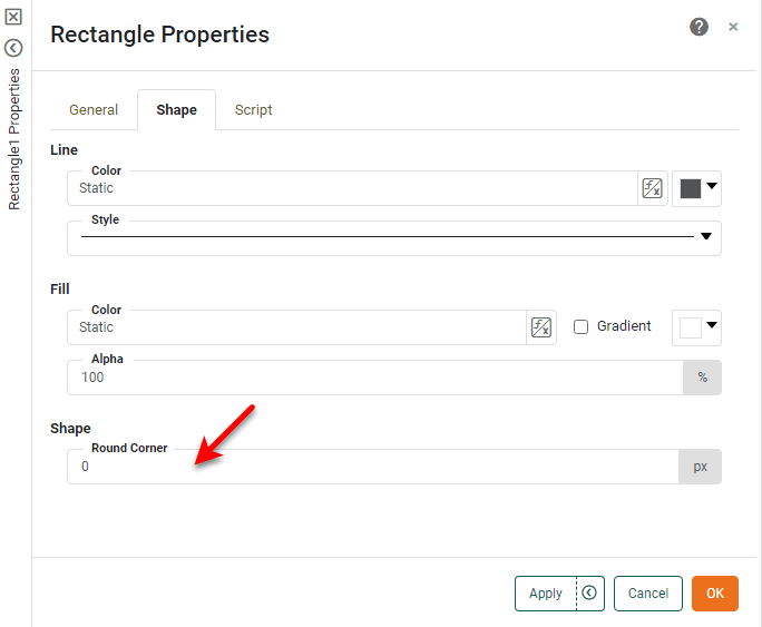 set round corner property for rectangle