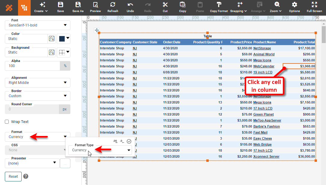 choose Currency option from Format menu