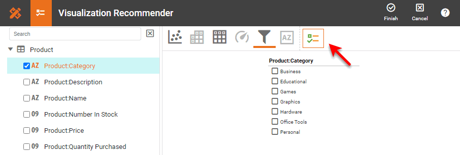 choose filter type from top panel