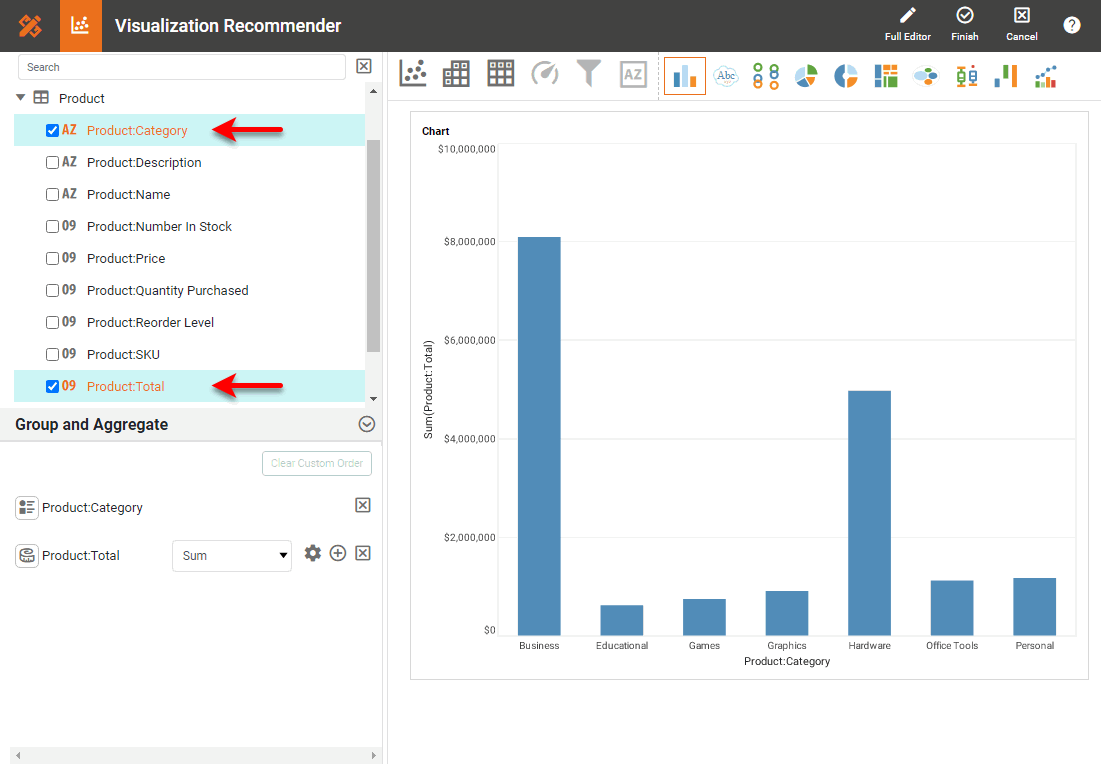 select data to visualize in left panel