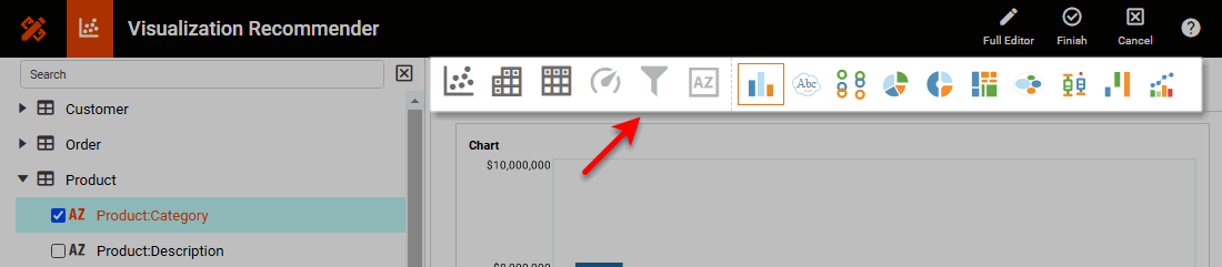 suggested visualizations in top panel