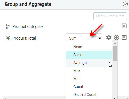 select aggregation method for measure