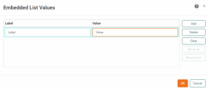 add embedded list values with label and value fields