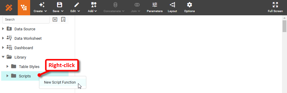 Assets panel with Script folder and New Script Function option selected